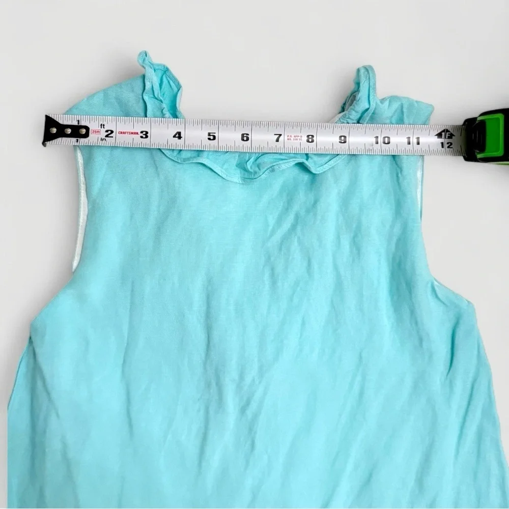 The Oaks Apparel Girls Size 8 Aqua Sleeveless Ruffle Dress with Bow in the Back